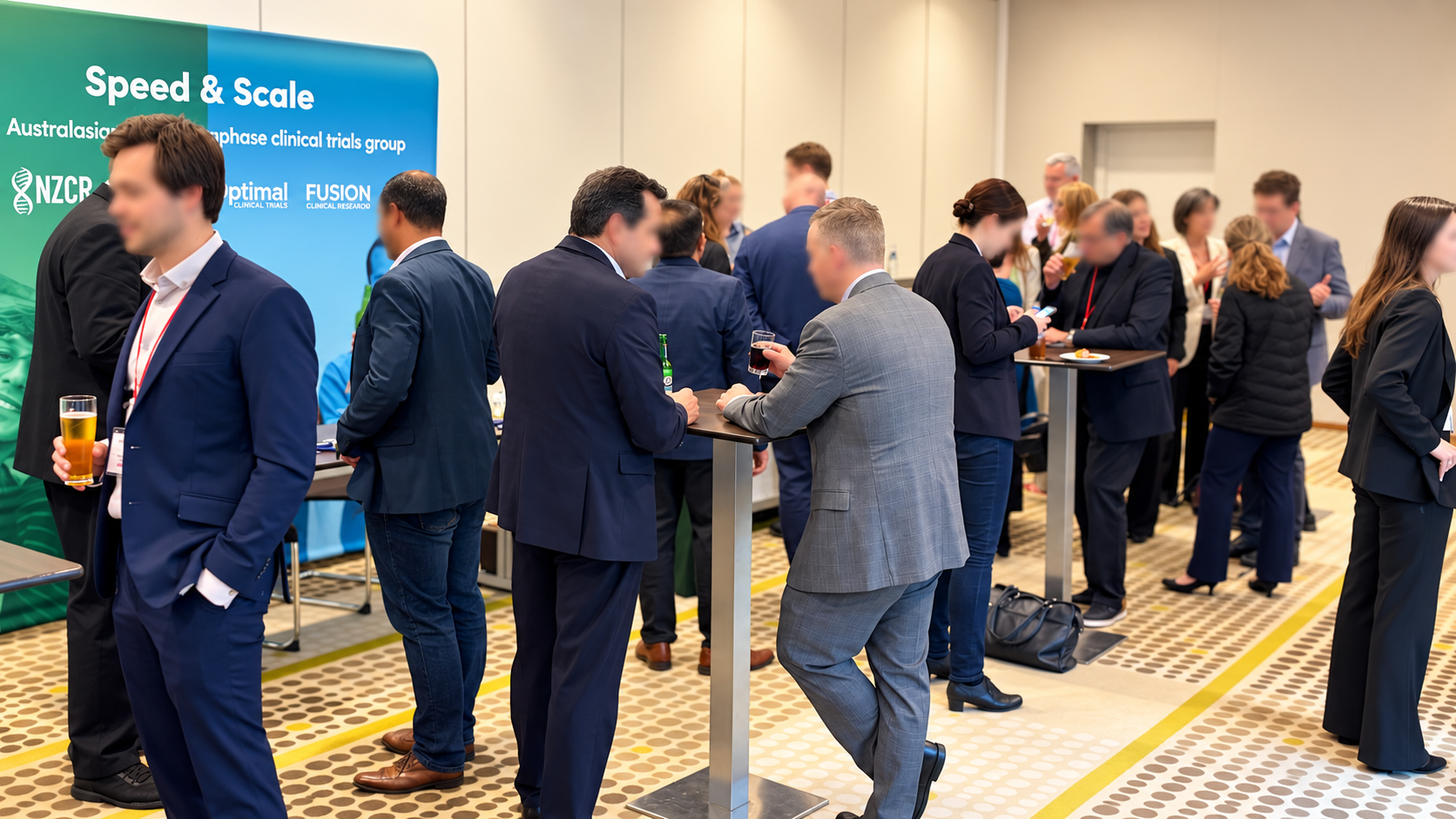 Small groups talking during a summit break